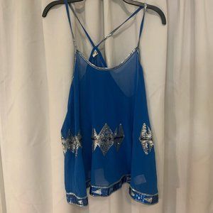 Sheer sequin blue top